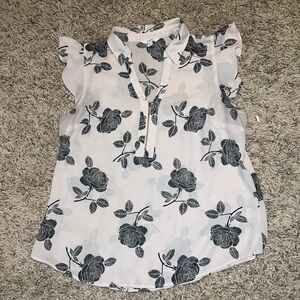 Size large sheer rose and cream blouse with 1/2 zipper and collar EUC